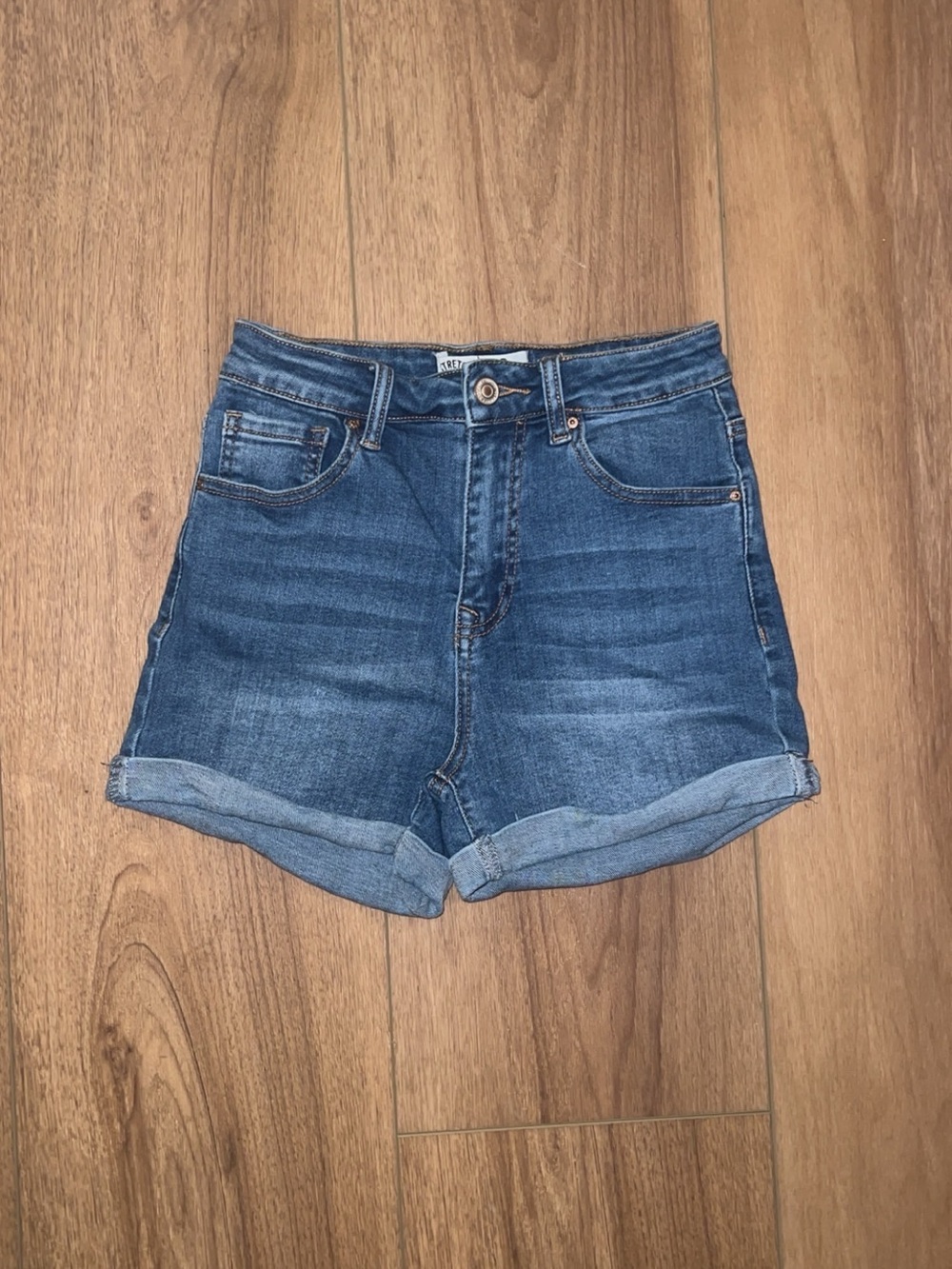 Wax Jean Rolled Hem High-Rise Denim Shorts - Blue